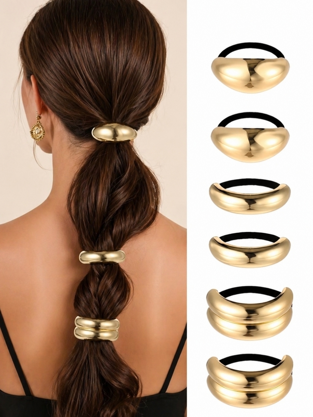 6 Piece Gold Metallic Hair Cuff Set
